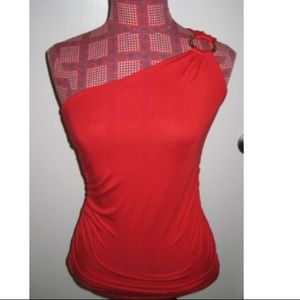 4/$25 Sexy red gold ring one shoulder ruch top S